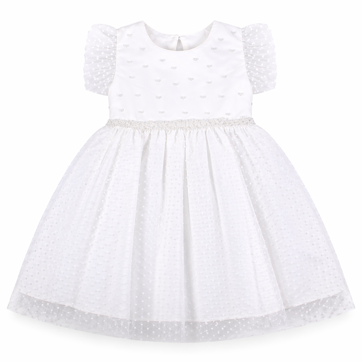 Vestido Tule Infantil Cattai Bordado Poá E Pérolas