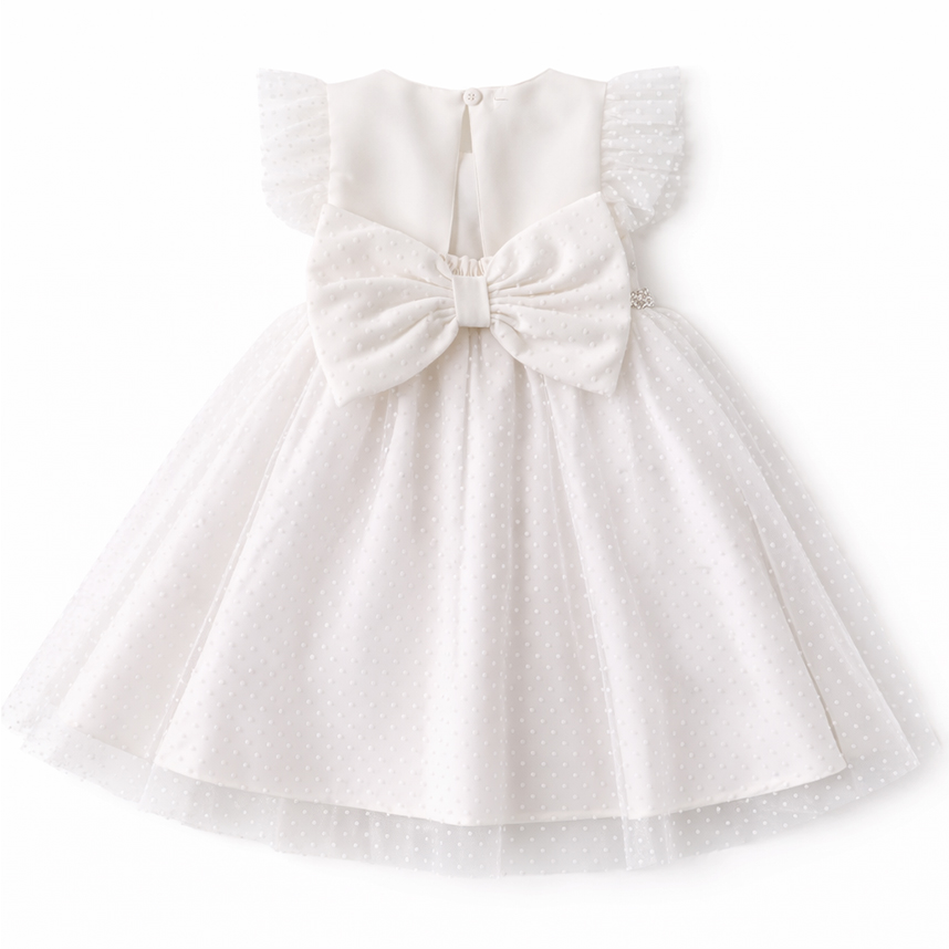 Vestido Tule Infantil Cattai Bordado Poá E Pérolas