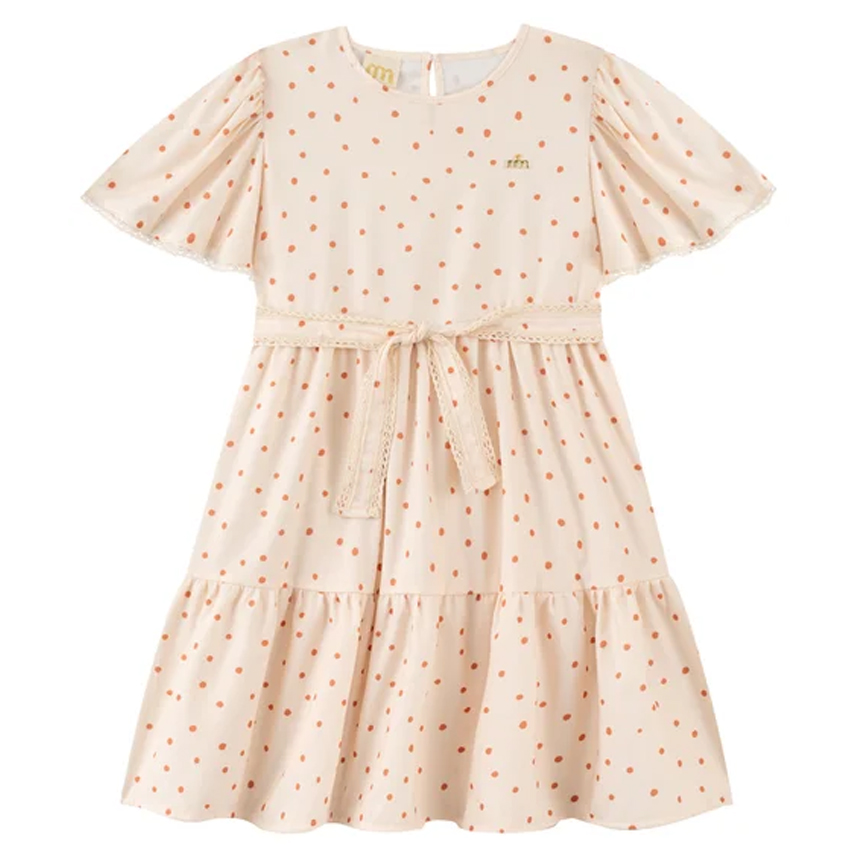 Vestido Infantil Milli Nina Manga Curta Rajado Estampa Poá