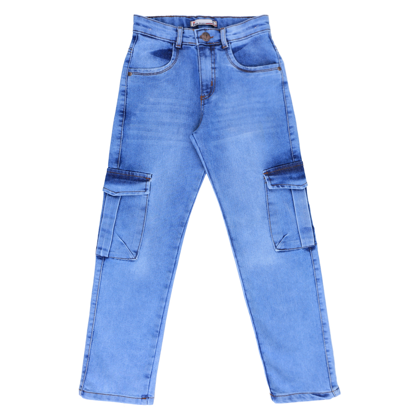Calça Juvenil Faos Jeans Bolso Cargo Azul Claro