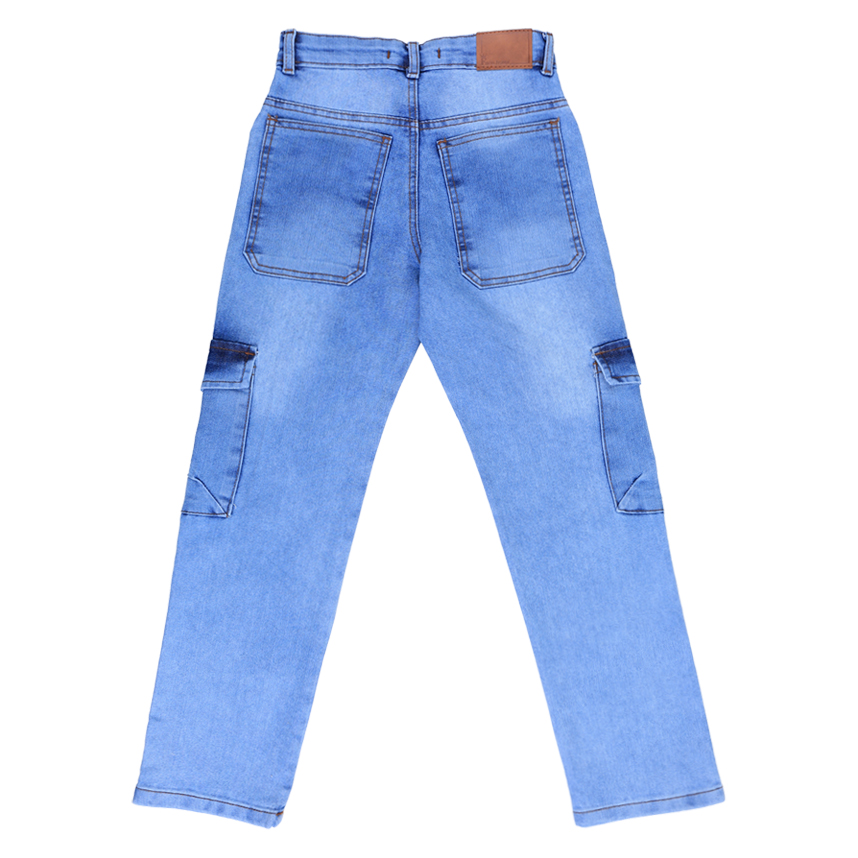Calça Juvenil Faos Jeans Bolso Cargo Azul Claro