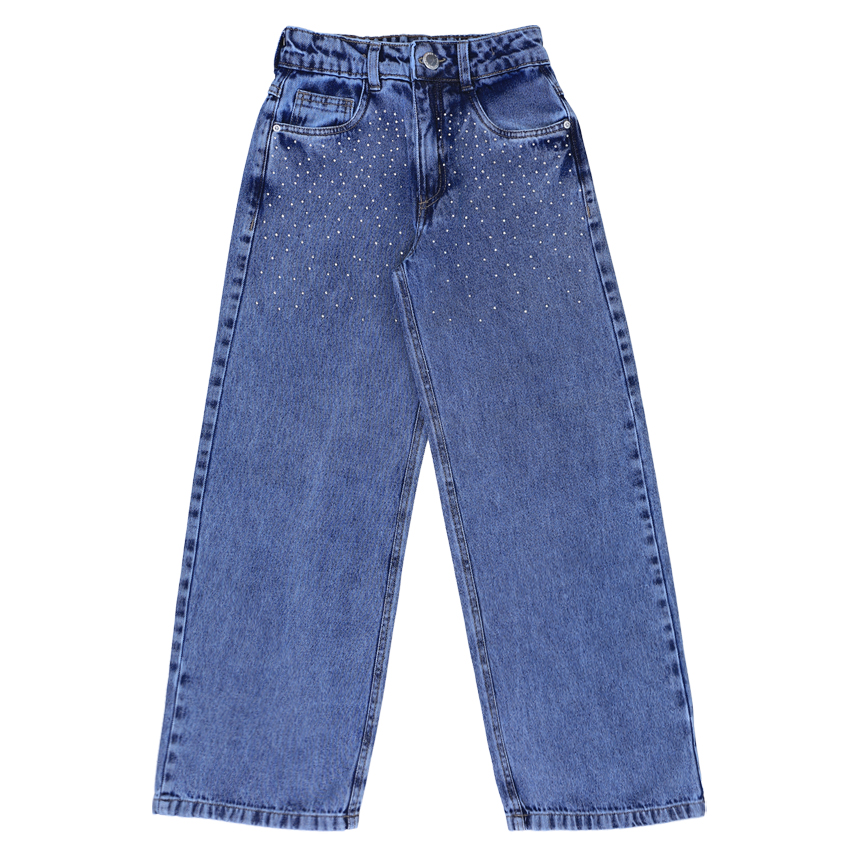 Calça Jeans Juvenil Frommer Wide Leg Metade Strass