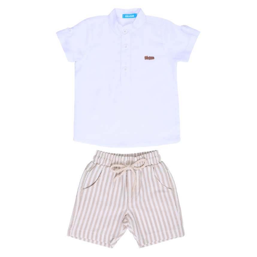 Conjunto Bebê Din Don Camiseta Gola Padre E Bermuda Listrada
