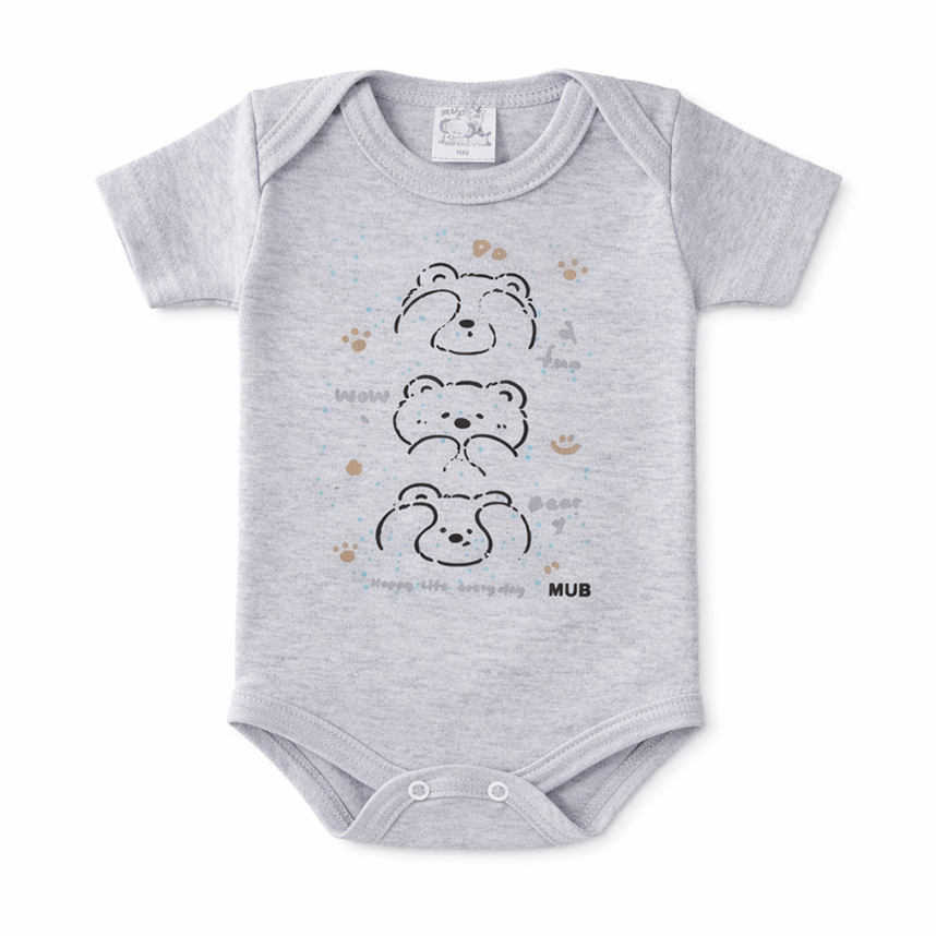 Kit Body Manga Curta Estampa Ursos Mãe E Filho 3 Peças