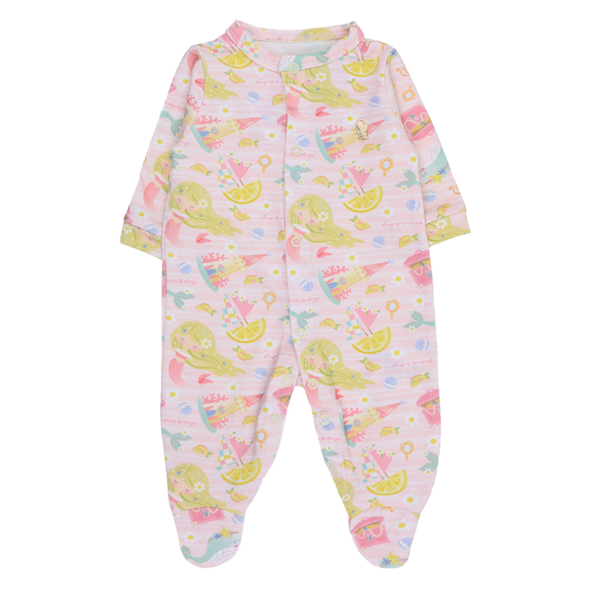 Macacão Bebê Presente De Anjo Com Botão Estampa Cítrica