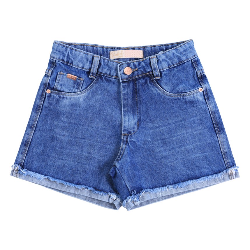 Short jeans Juvenil Perbol Detalhe Puídos E Bolso Cargo