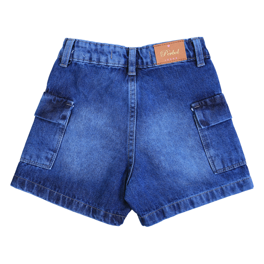 Short jeans Juvenil Perbol Detalhe Puídos E Bolso Cargo