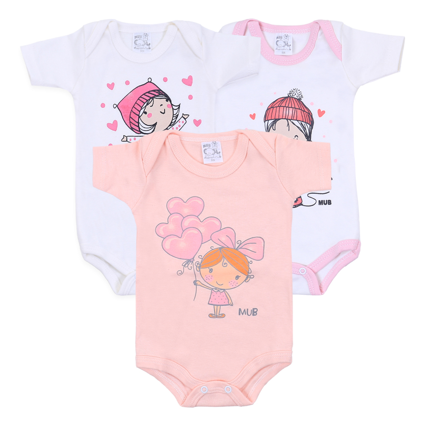 Kit Body Bebê Manga Curta Estampa Patins E Balão 3 Peças