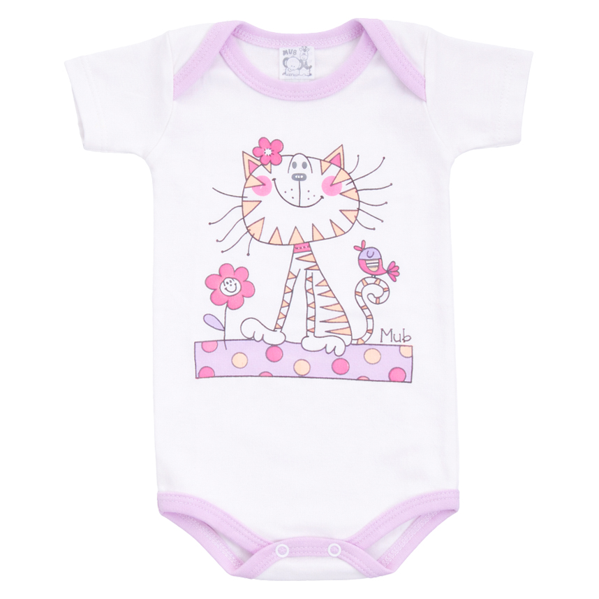 Kit Body Bebê Manga Curta Estampa Cachorrinho E Gato 3 Peças