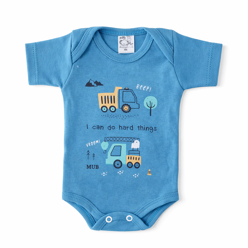 Kit Body Bebê Manga Curta Estampa Carro, Caminhão 3 Peças