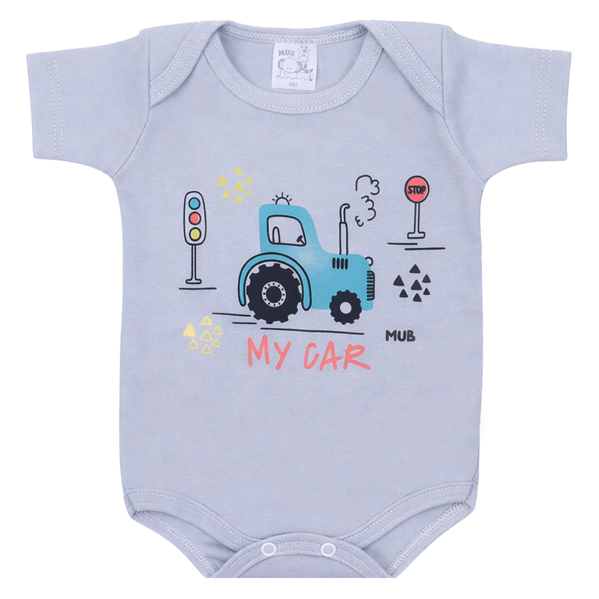 Kit Body Mub Manga Curta Estampa Carros 3 Peças