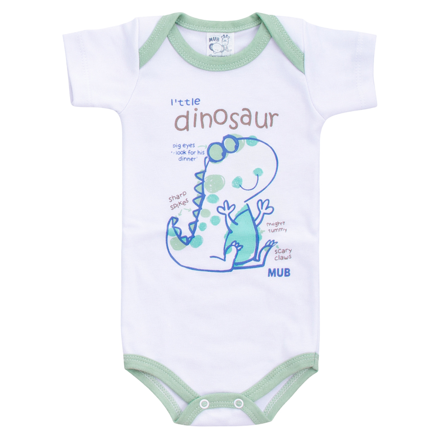 Kit Body Mub Manga Curta Estampa Dinossauros 3 Peças