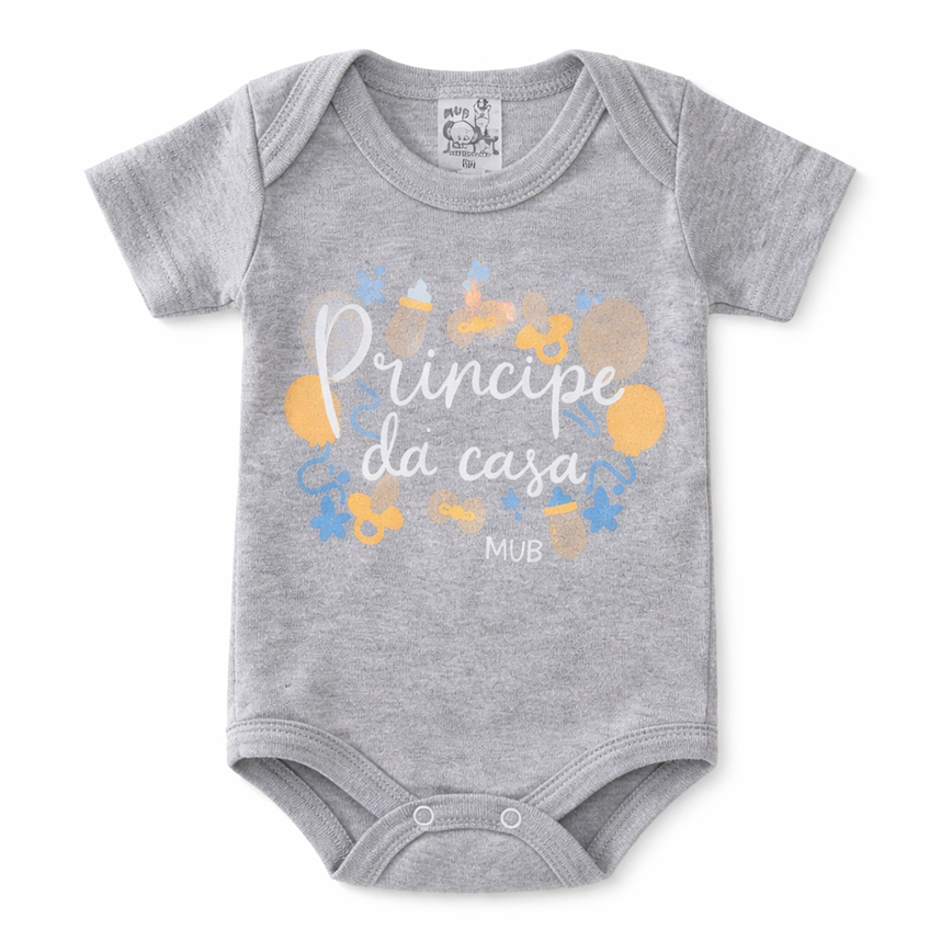 Kit Body Mub  Manga Curta Estampa Principe da Casa 3 Peças