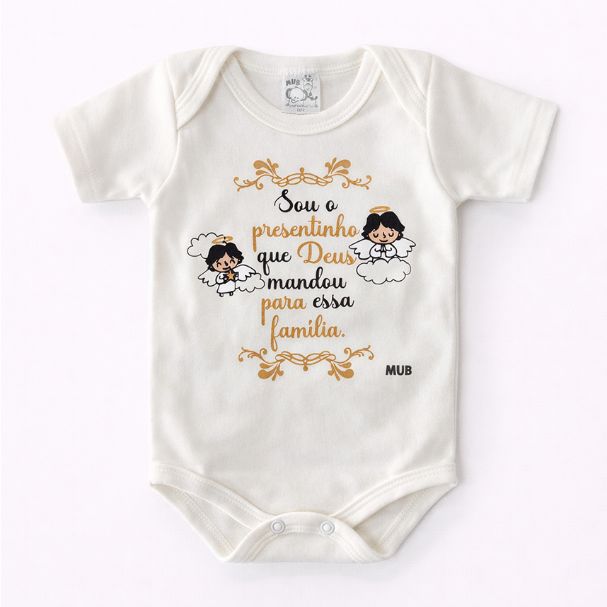Kit Body Mub Manga Curta Estampa Presente de Deus 3 Peças