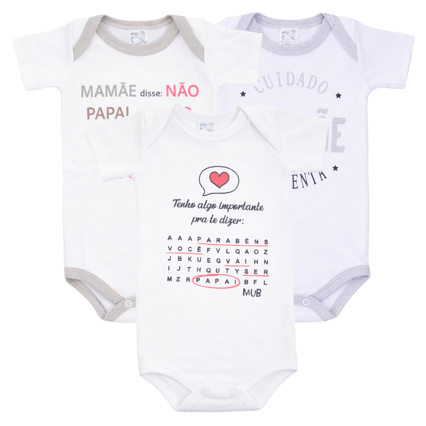 Kit Body Mub Manga Curta Frase Cruzada Mãe Ciúmes 3 Peças
