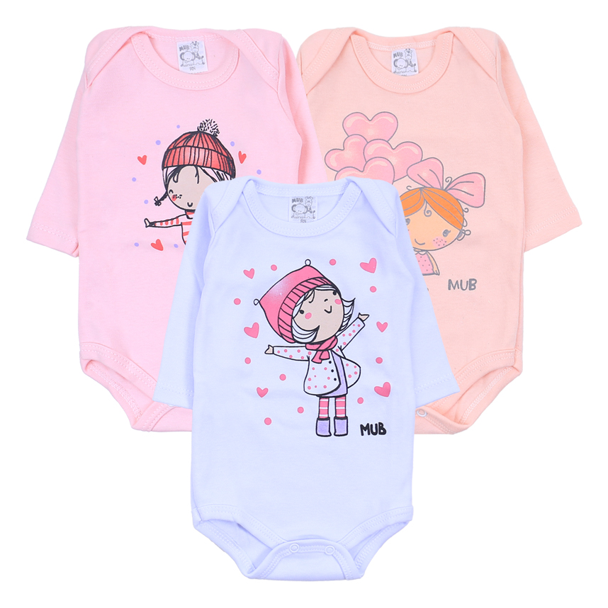 Kit Body Bebê Manga Longa Estampa Patins E Balão 3 Peças