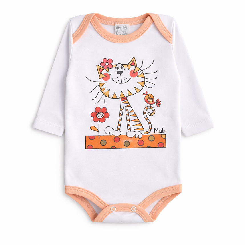 Kit Body Bebê Manga Longa Estampa Cachorrinho E Gato 3 Peças