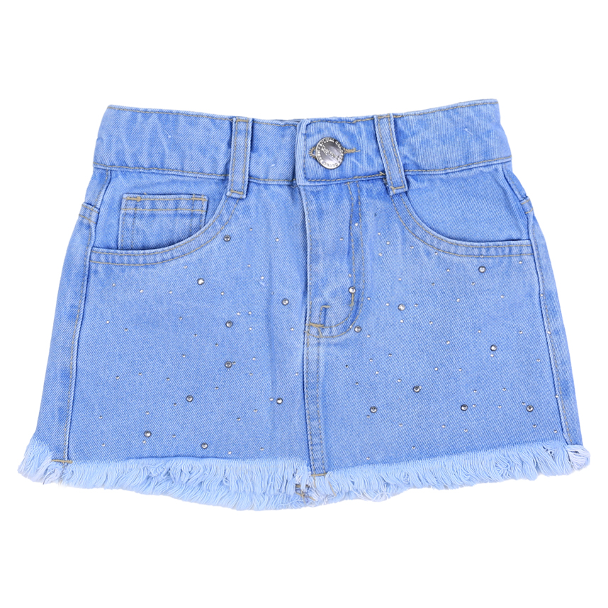 Saia Jeans Infantil Revert Com Strass Barra Desfiada