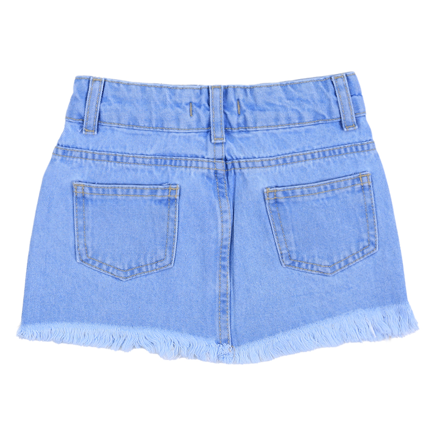 Saia Jeans Infantil Revert Com Strass Barra Desfiada