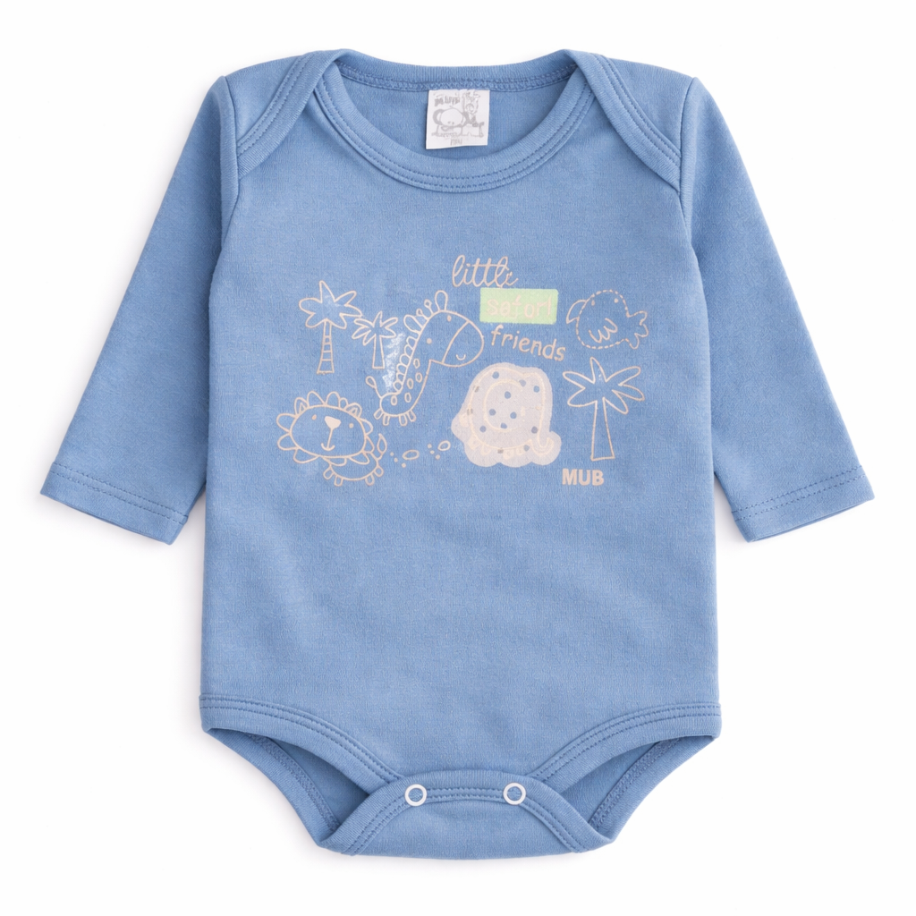 Kit Body Mub Manga Longa Estampa Safari 3 Peças