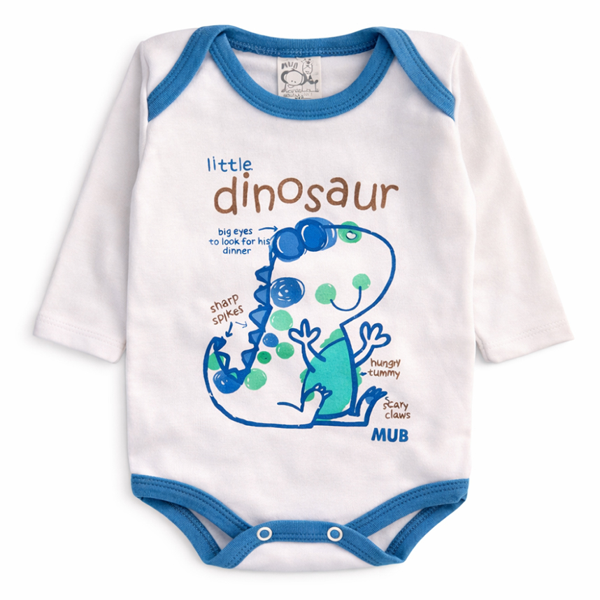 Kit Body Mub Manga Longa Estampa Dinossauros 3 Peças