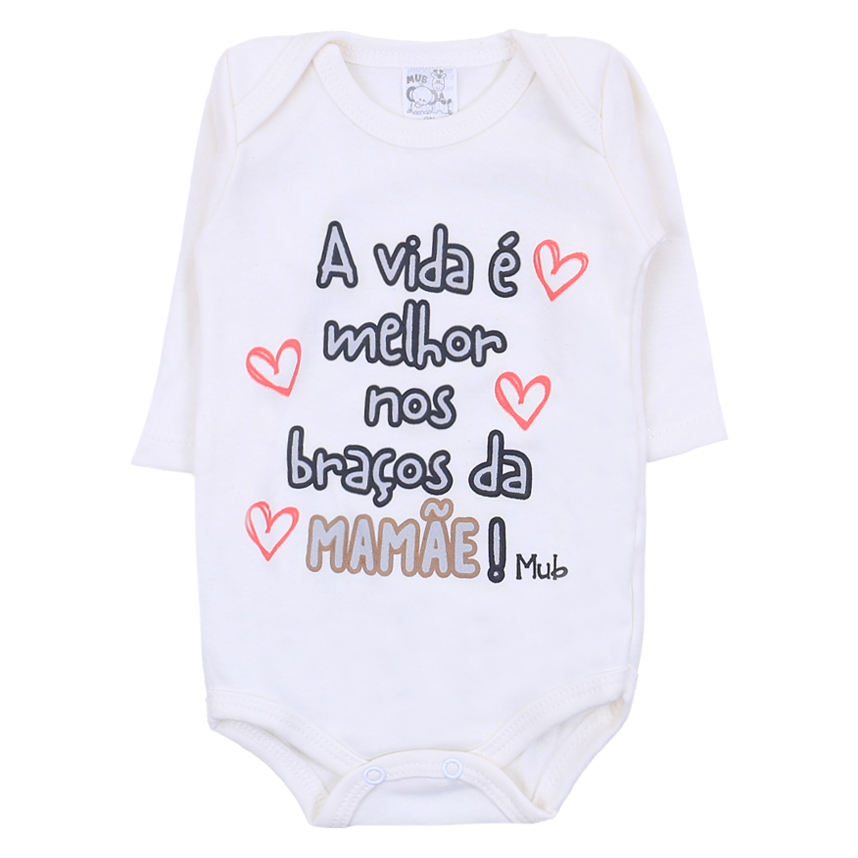 Kit Body Mub Manga Longa Estampa Frases 3 Peças Kit Body Mub Manga Longa Estampa Frases 3 Peças