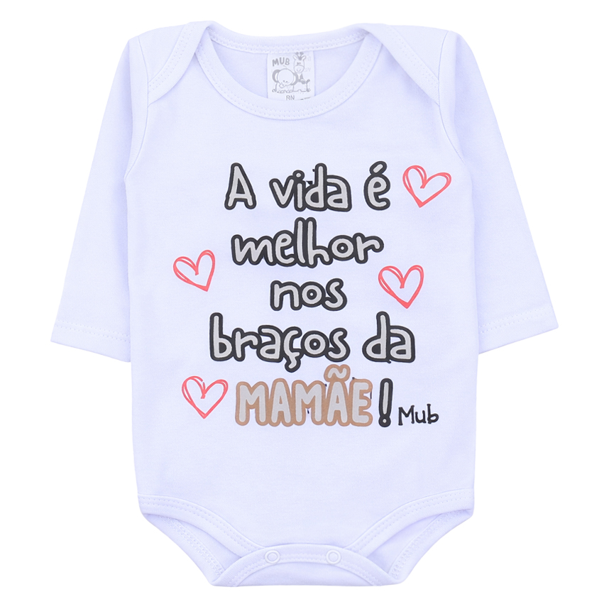Kit Body Mub Manga Longa Estampa Frases 3 Peças Kit Body Mub Manga Longa Estampa Frases 3 Peças