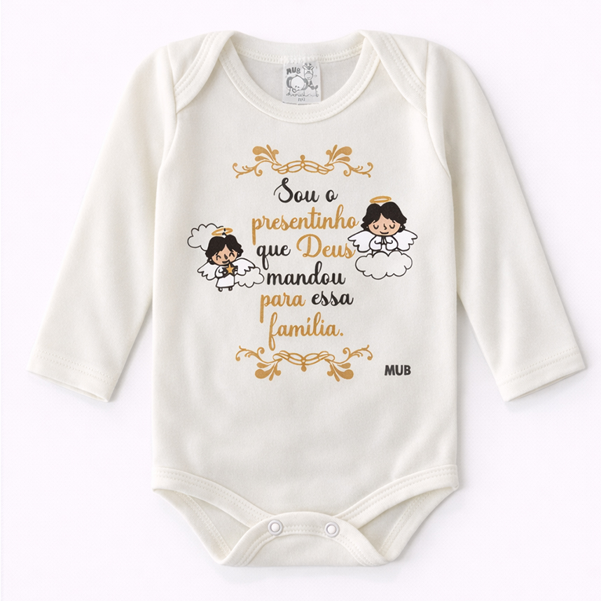 Kit Body Mub Manga Longa Estampa Presente de Deus 3 Peças