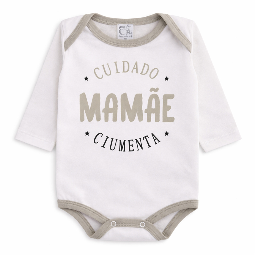 Kit Body Mub Manga Longa Frase Cruzada Mãe Ciúmes 3 Peças