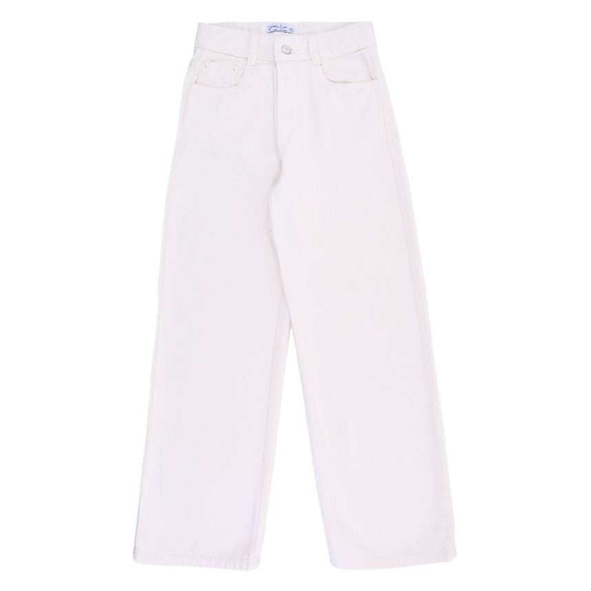 Calça Juvenil Garota Lua Sarja Wide Leg Lavagem Cru