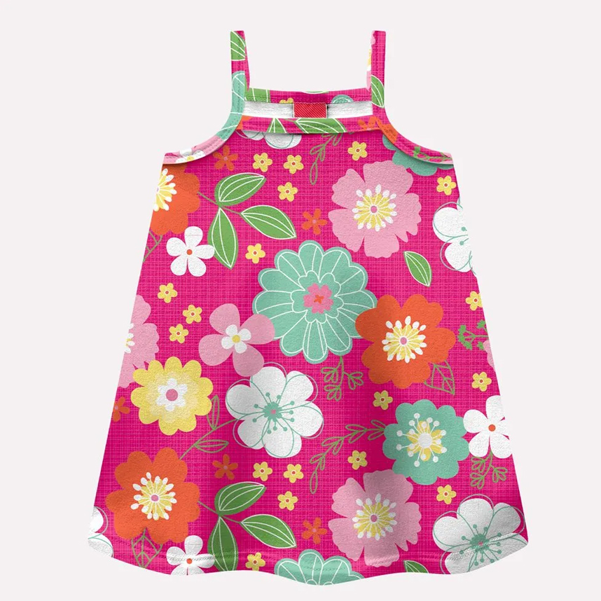 Vestido Infantil Kyly Alçinha Meia Malha Estampa Floral