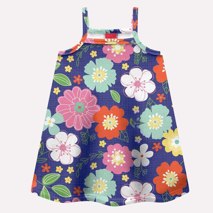 Vestido Infantil Kyly Alçinha Meia Malha Estampa Floral