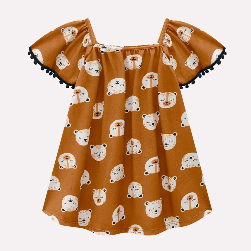 Vestido Infantil Kyly Meia Malha Estampa Ursinhos