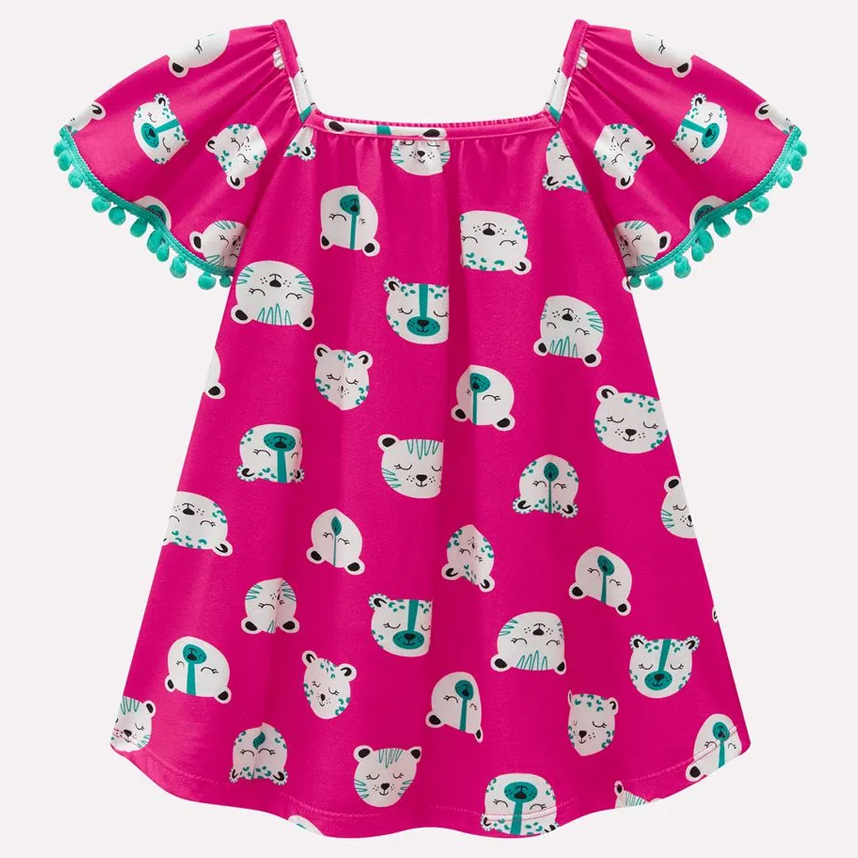 Vestido Infantil Kyly Meia Malha Estampa Ursinhos