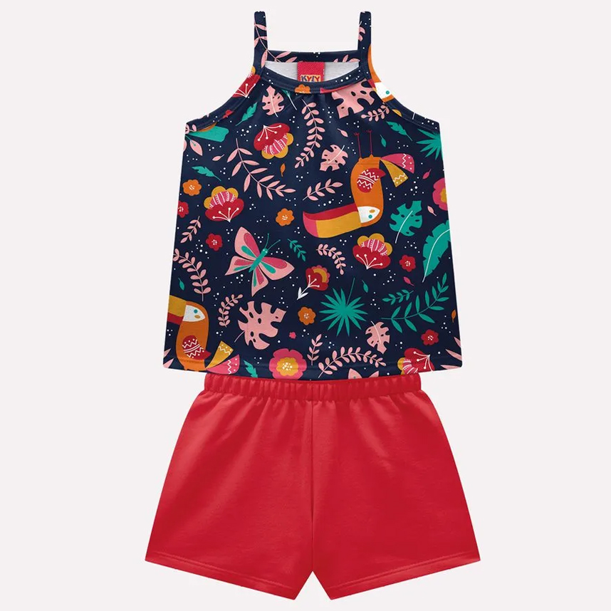 Conjunto Infantil Kyly Blusa E Short Meia Malha Estampado