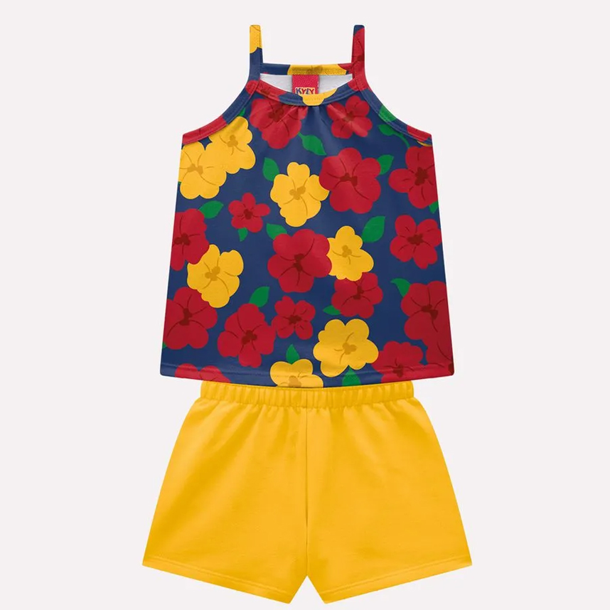 Conjunto Infantil Kyly Blusa E Short Meia Malha Estampado