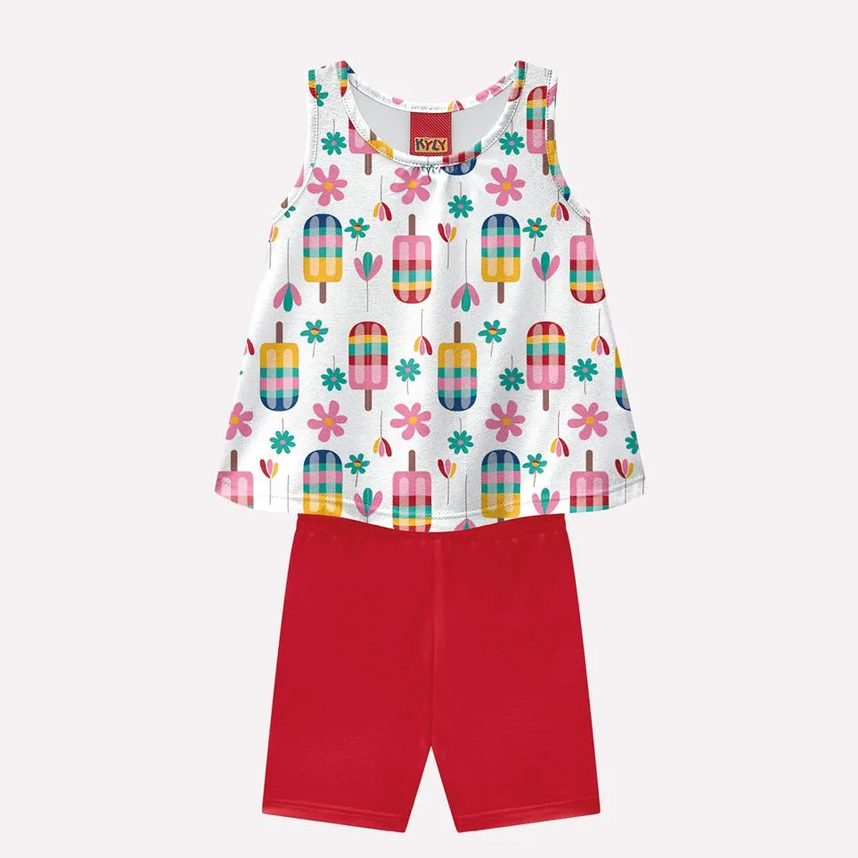 Conjunto Infantil Kyly Blusa Meia Malha Floral E Short