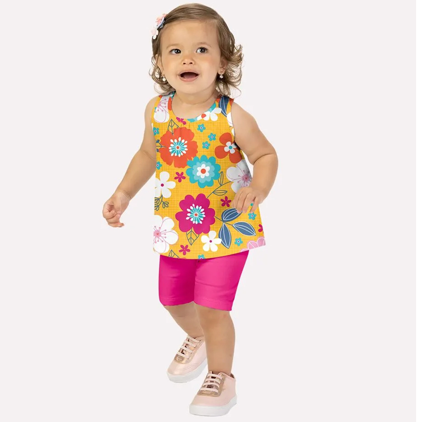 Conjunto Infantil Kyly Blusa Meia Malha Floral E Short Conjunto Infantil Kyly Blusa Meia Malha Floral E Short
