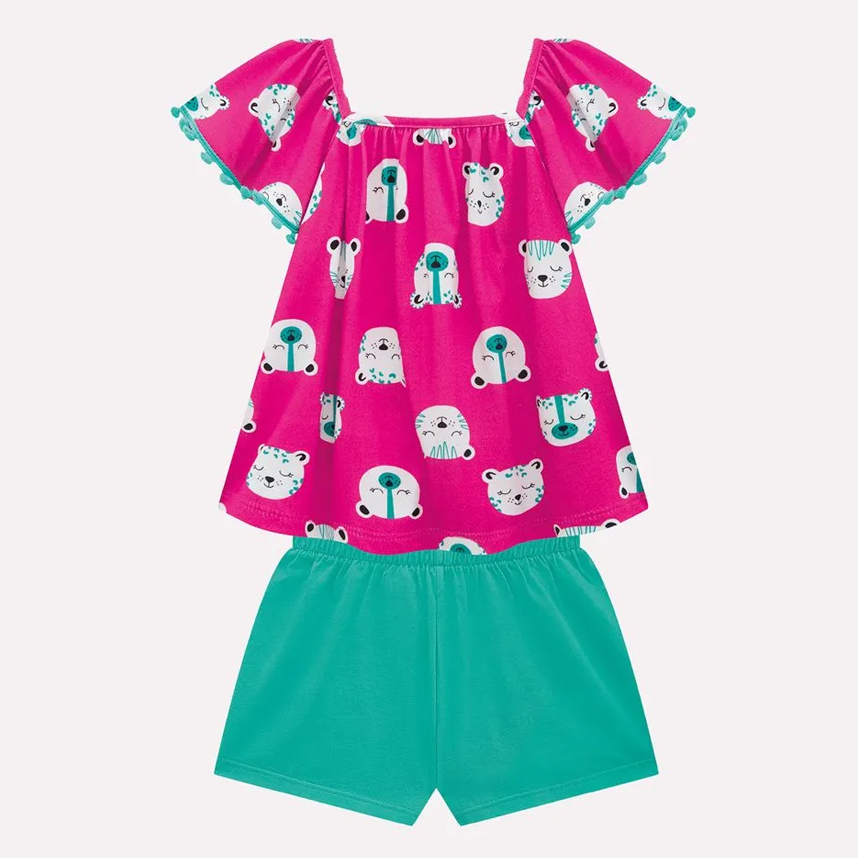 Conjunto Infantil Kyly Blusa Bata Ribana E Short Cotton Conjunto Infantil Kyly Blusa Bata Ribana E Short Cotton