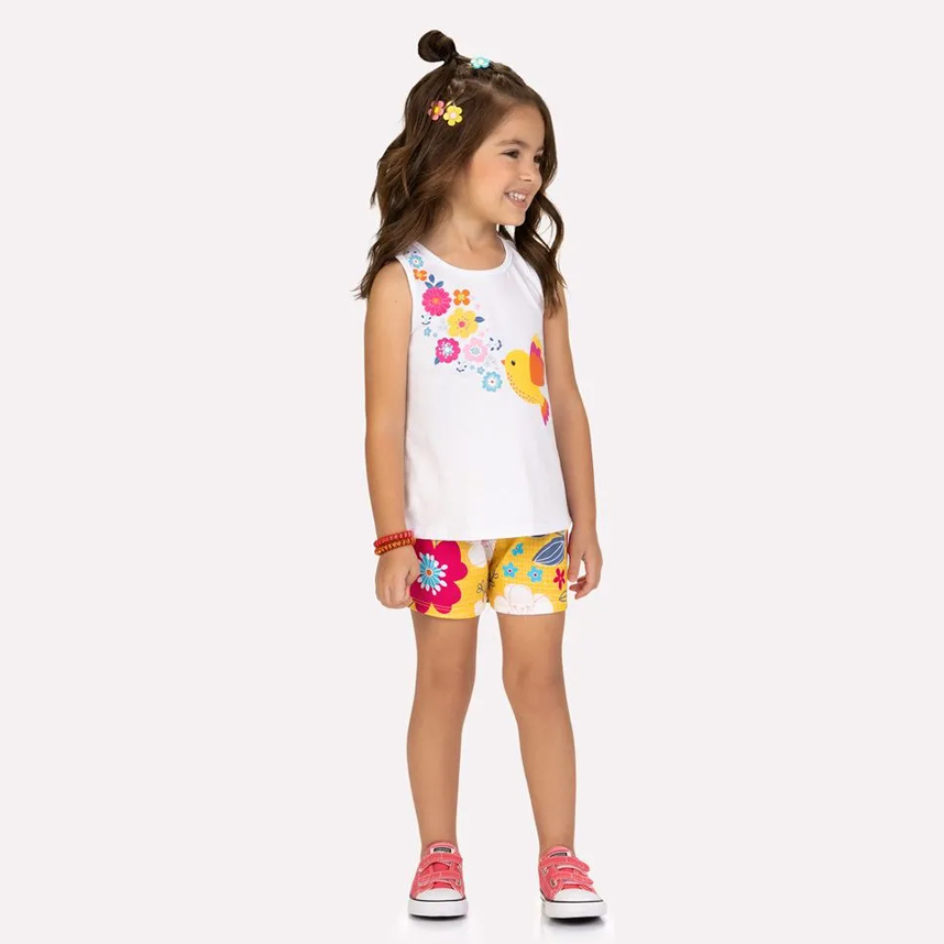 Conjunto Infantil Kyly Blusa E Short Meia Malha Estampado