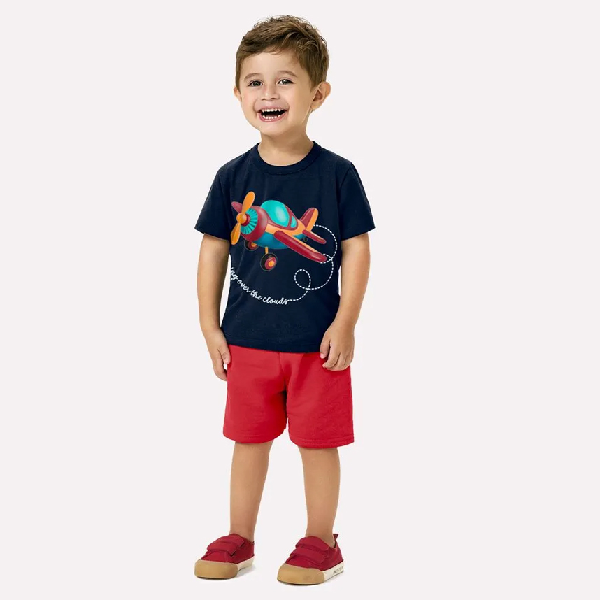 Conjunto Infantil Kyly Camiseta Estampada E Bermuda Lisa