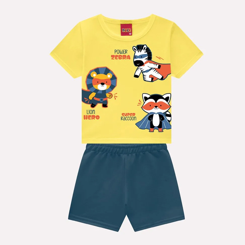 Conjunto Infantil Kyly Camiseta Estampada E Bermuda Lisa