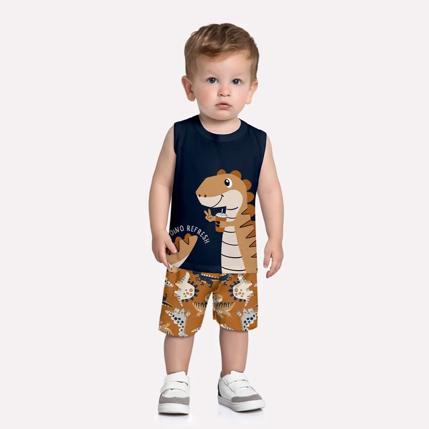 Conjunto Infantil Kyly Camiseta E Bermuda Estampa Dinossauro