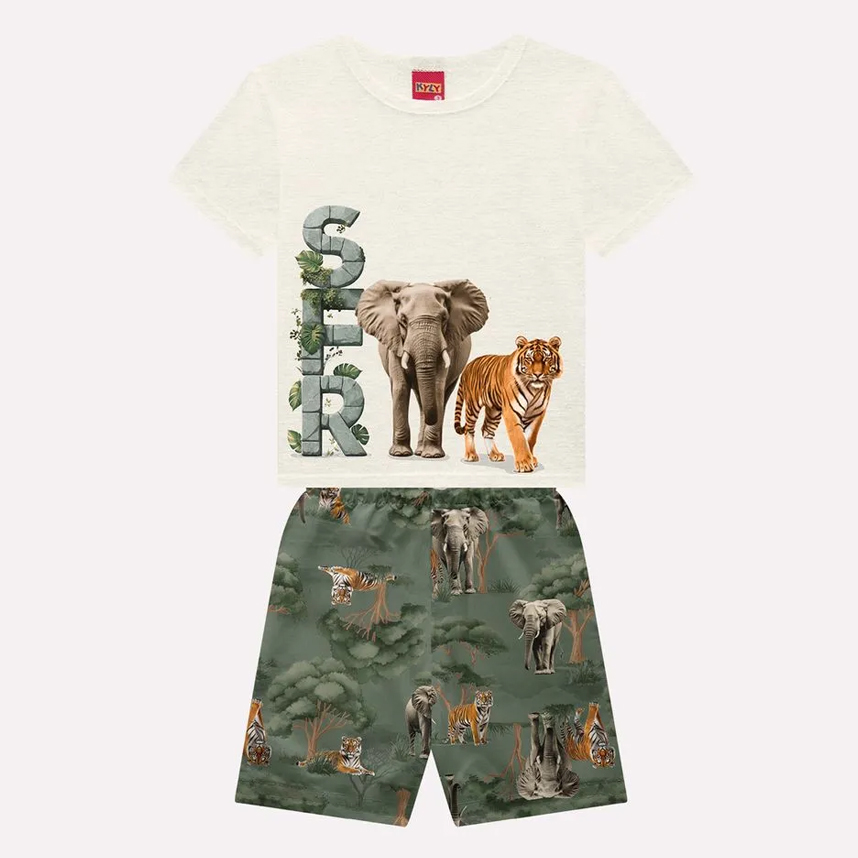 Conjunto Infantil Kyly Camiseta E Bermuda Estampa Safari