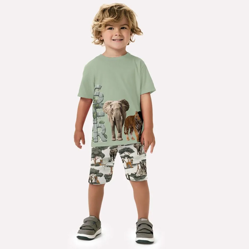 Conjunto Infantil Kyly Camiseta E Bermuda Estampa Safari