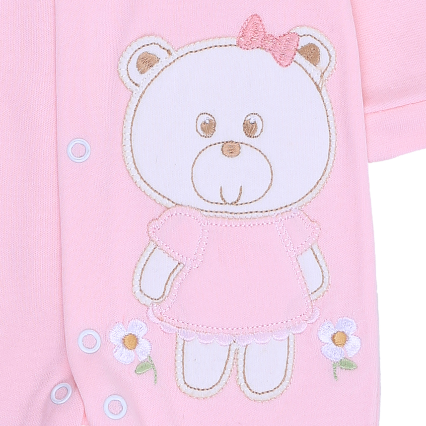 Macacão Longo Bebê Smoby Bordado Ursinha Vestido Macacão Longo Bebê Smoby Bordado Ursinha Vestido