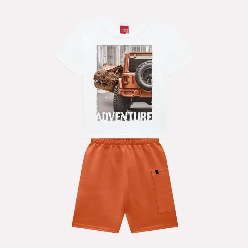 Conjunto Infantil Kyly Camiseta Estampa Dinossauro E Bermuda