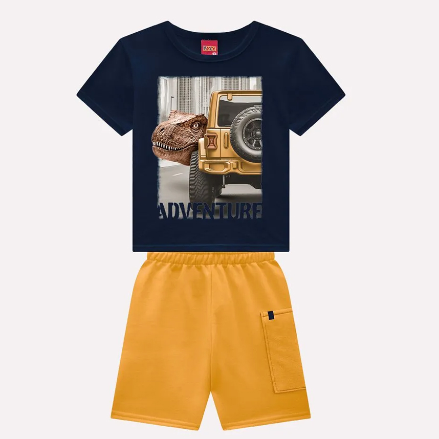 Conjunto Infantil Kyly Camiseta Estampa Dinossauro E Bermuda