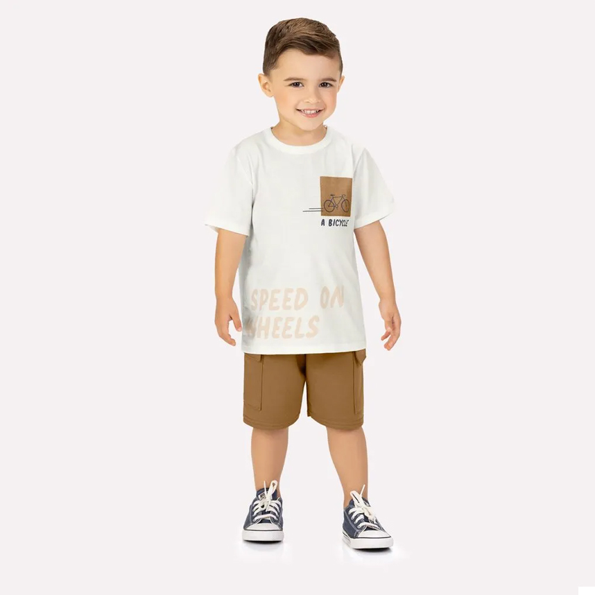 Conjunto Infantil Kyly Camiseta Estampada E Bermuda Cargo
