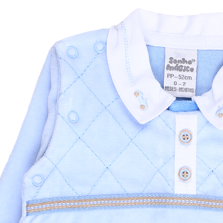 Macacão Longo Bebê Sonho Mágico Jeans Plush Macacão Longo Bebê Sonho Mágico Jeans Plush